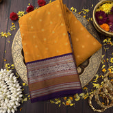 Vriksham Majestic Mustard Yellow  With Purple Zari Border Kanchi Silk Saree-VS4788